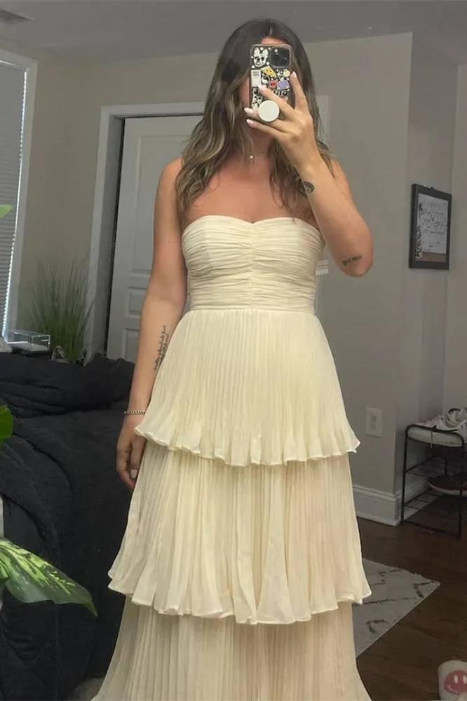 Strapless Emerald Green Ruffle Multi-Layer Long Prom Dress