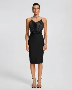 Strapless Leaves Corset Midi Bandage Dress