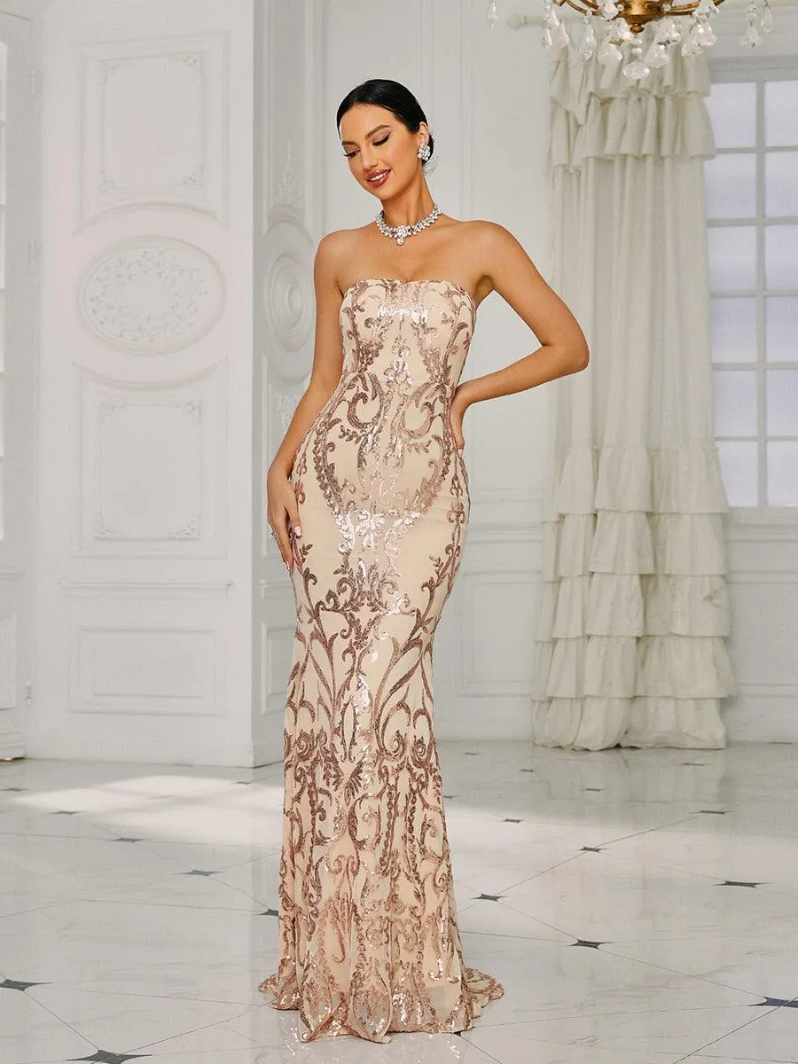 Strapless Mermaid Sequin Maxi Dress XH1342