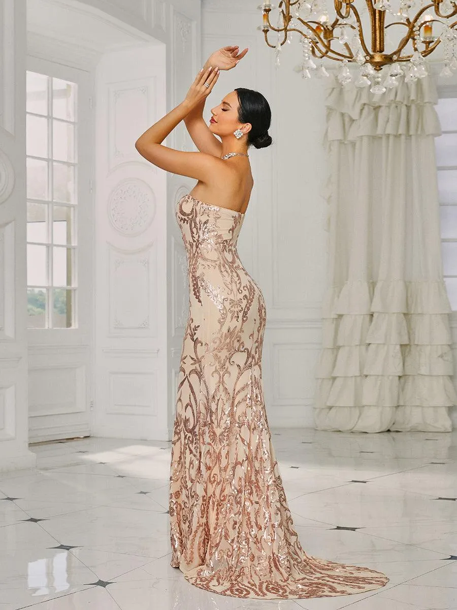 Strapless Mermaid Sequin Maxi Dress XH1342