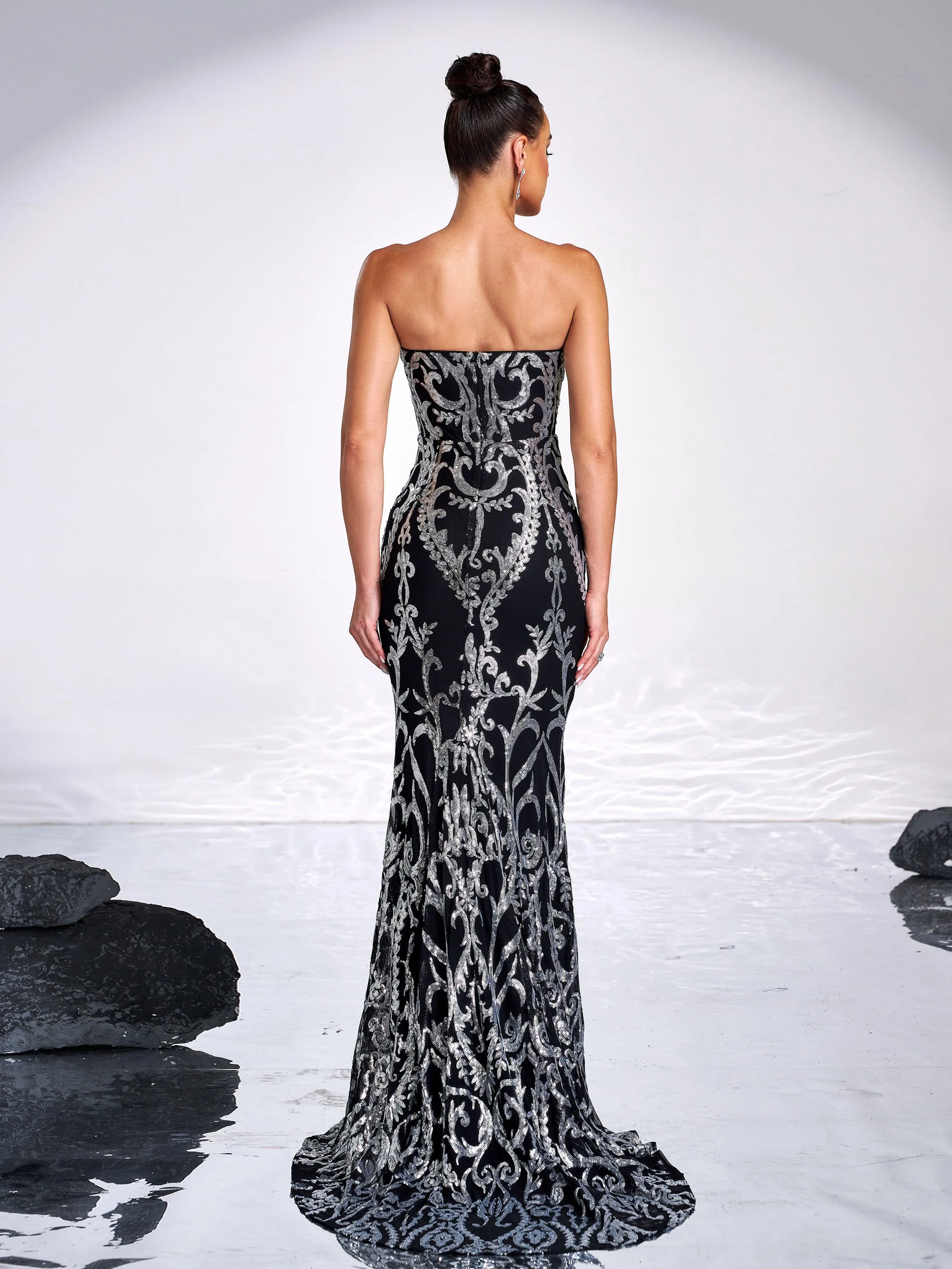 Strapless Mermaid Sequin Maxi Dress XH1342