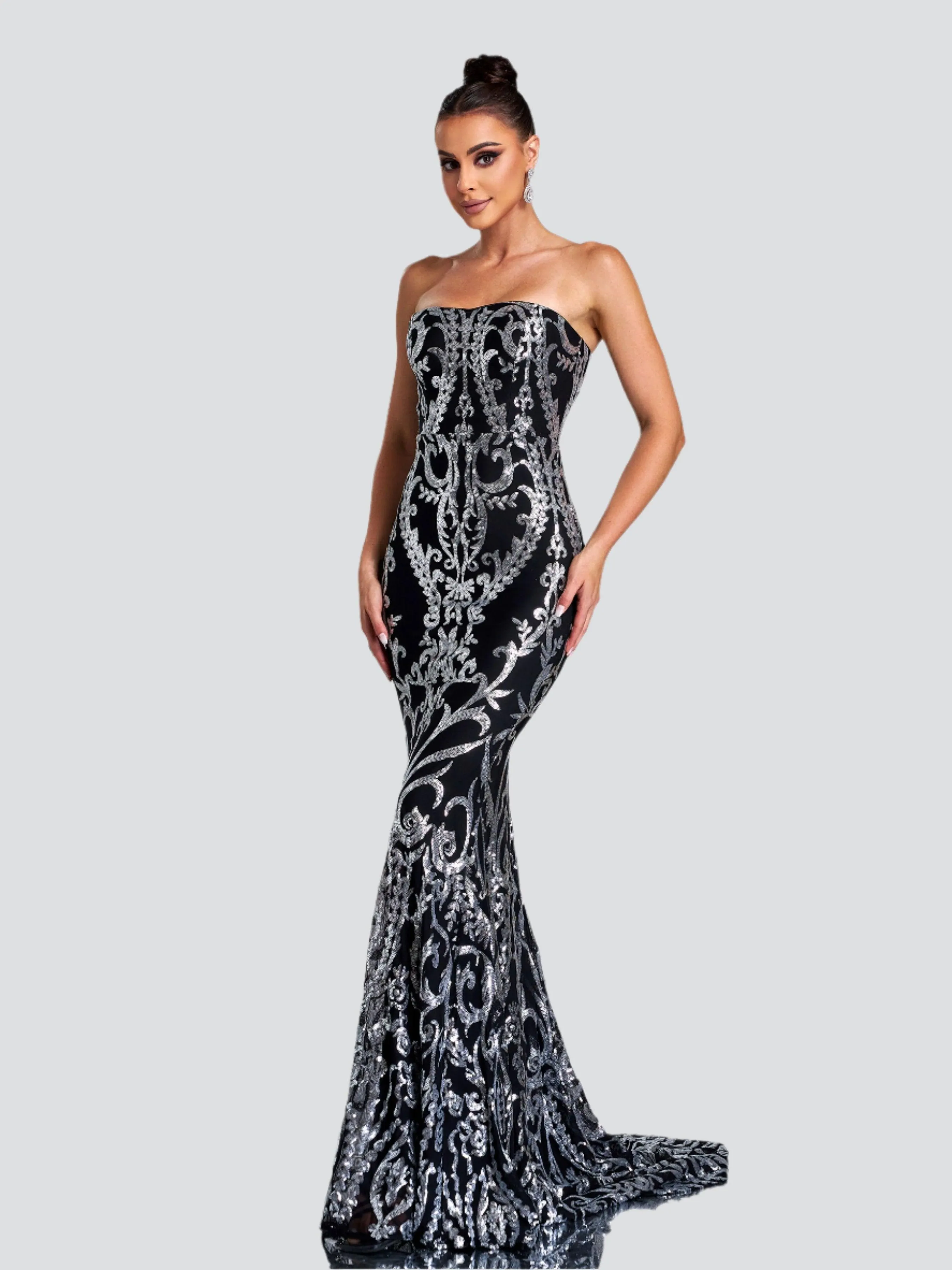 Strapless Mermaid Sequin Maxi Dress XH1342
