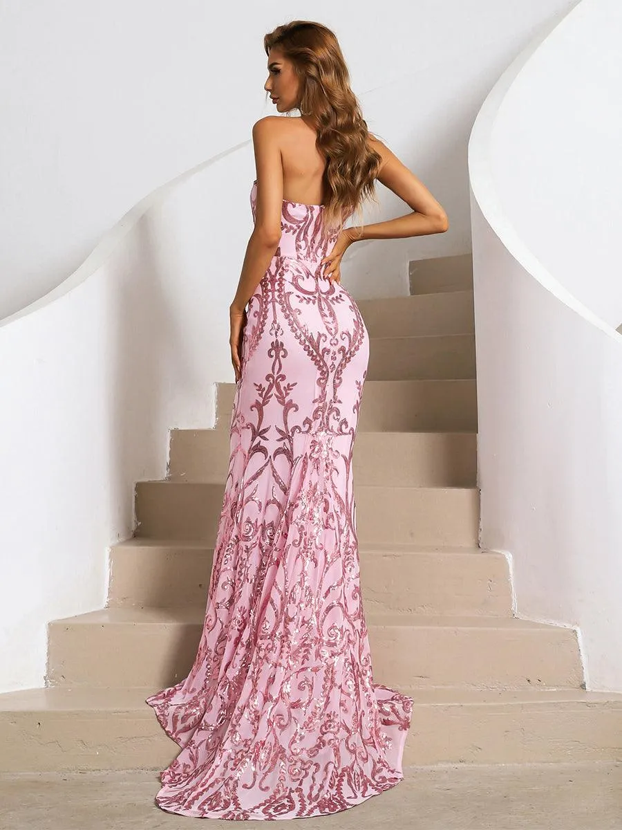 Strapless Mermaid Sequin Maxi Dress XH1342