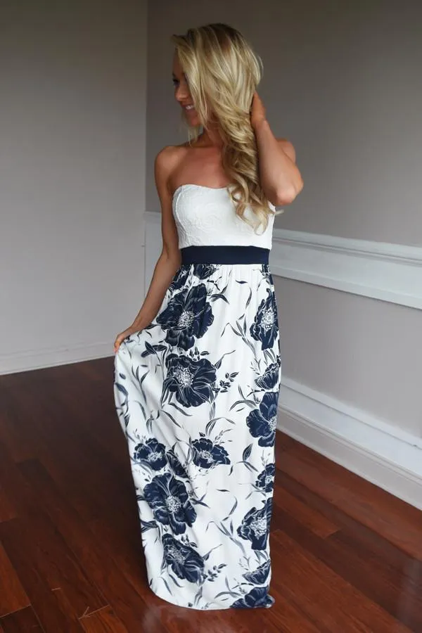 Strapless Navy Floral Maxi