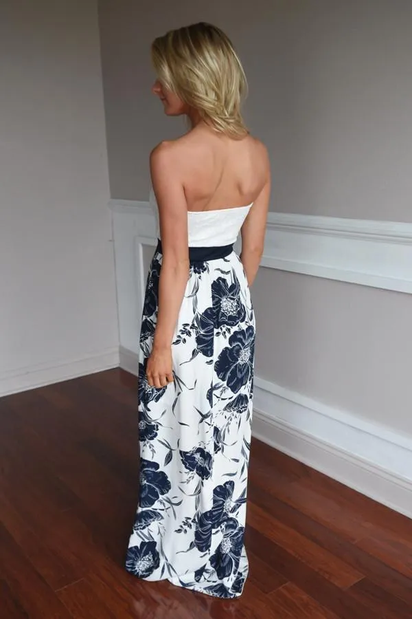 Strapless Navy Floral Maxi