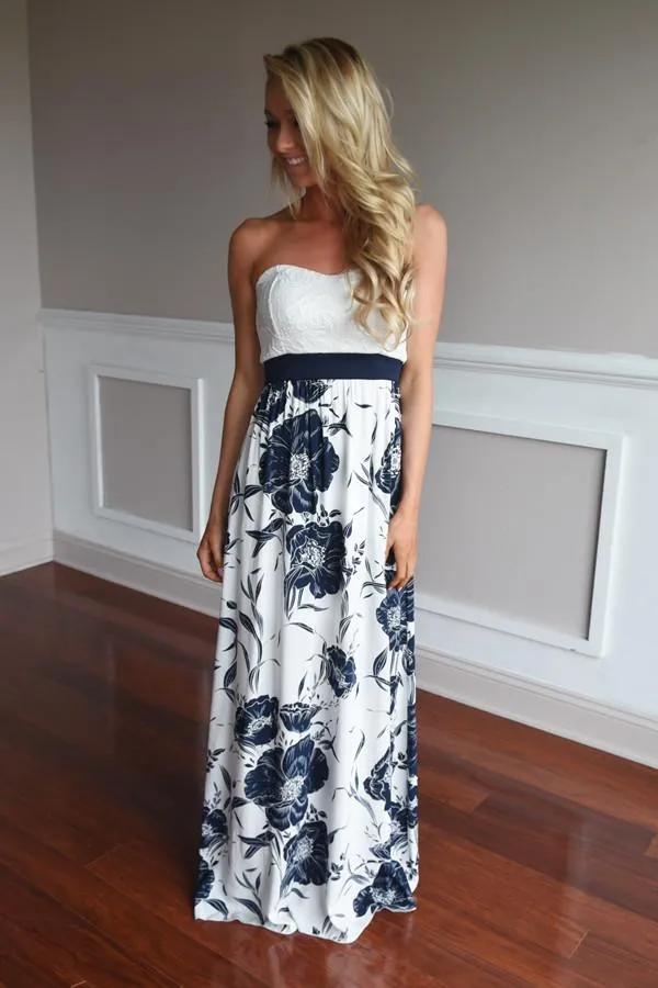 Strapless Navy Floral Maxi