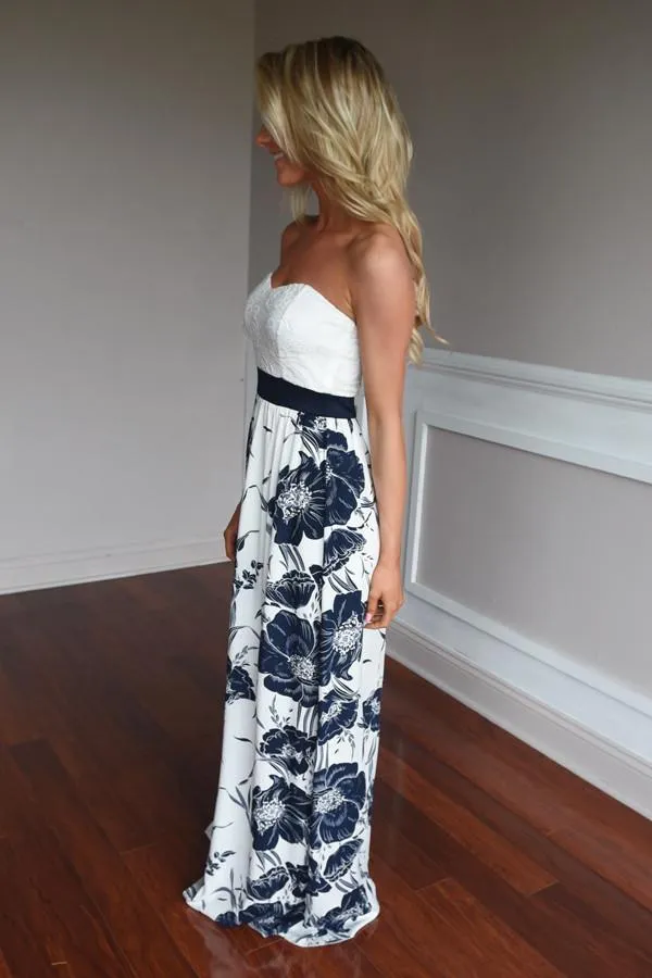 Strapless Navy Floral Maxi