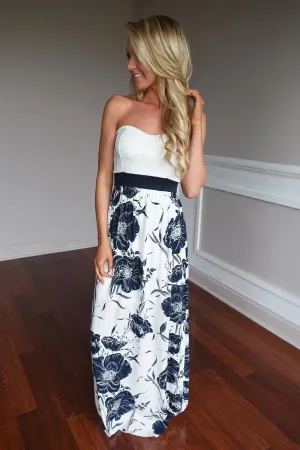 Strapless Navy Floral Maxi