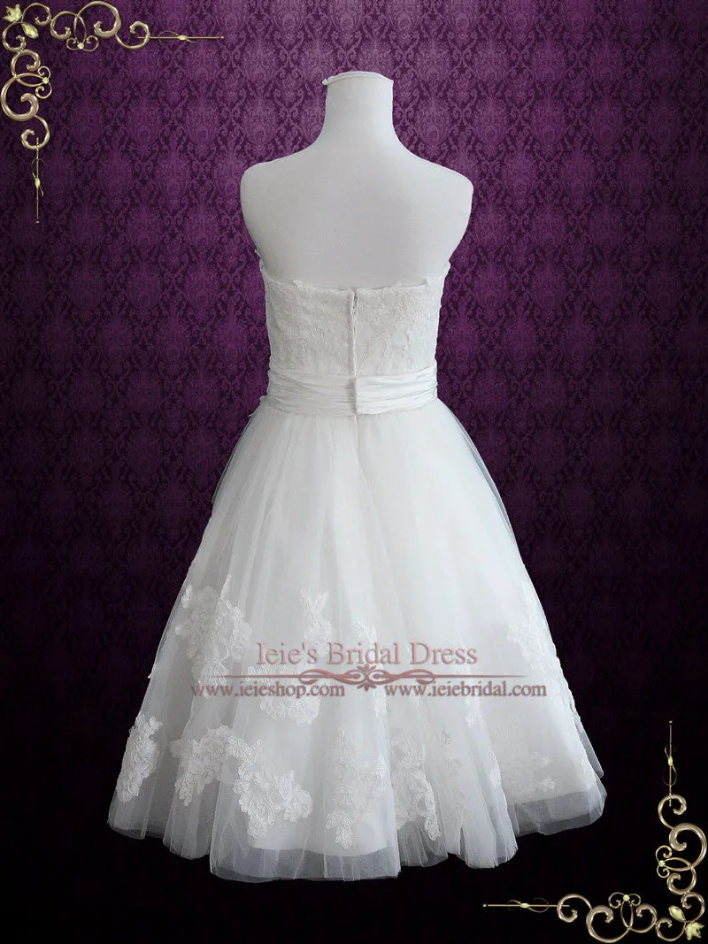 Strapless Short Knee Length Lace Wedding Dress | Claire