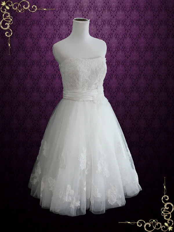 Strapless Short Knee Length Lace Wedding Dress | Claire