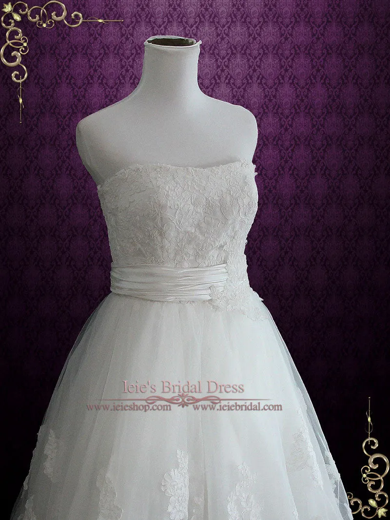 Strapless Short Knee Length Lace Wedding Dress | Claire