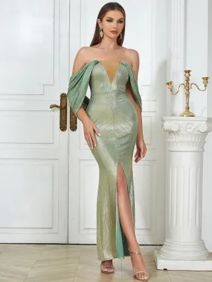 Strapless Sleeveless Slit Maxi Bodycon Dress HB02810
