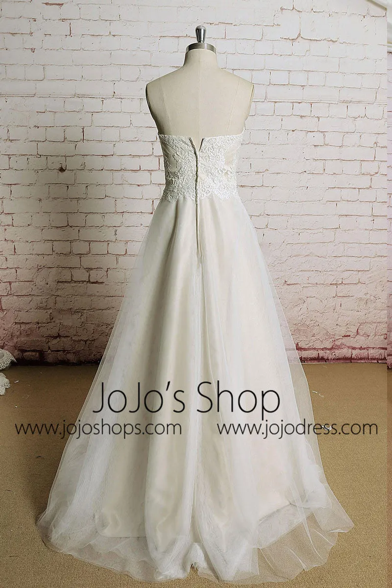 Strapless Vintage Style French Alencon Lace Wedding Dress | EE3005