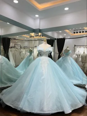 Stunning Long Ball Gown Wedding Dresses Off The Shoulder A Line Bridal Gowns      fg4079
