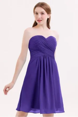 Sweetheart Chiffon Purple Bridesmaid Gown Backless Short Party Dress