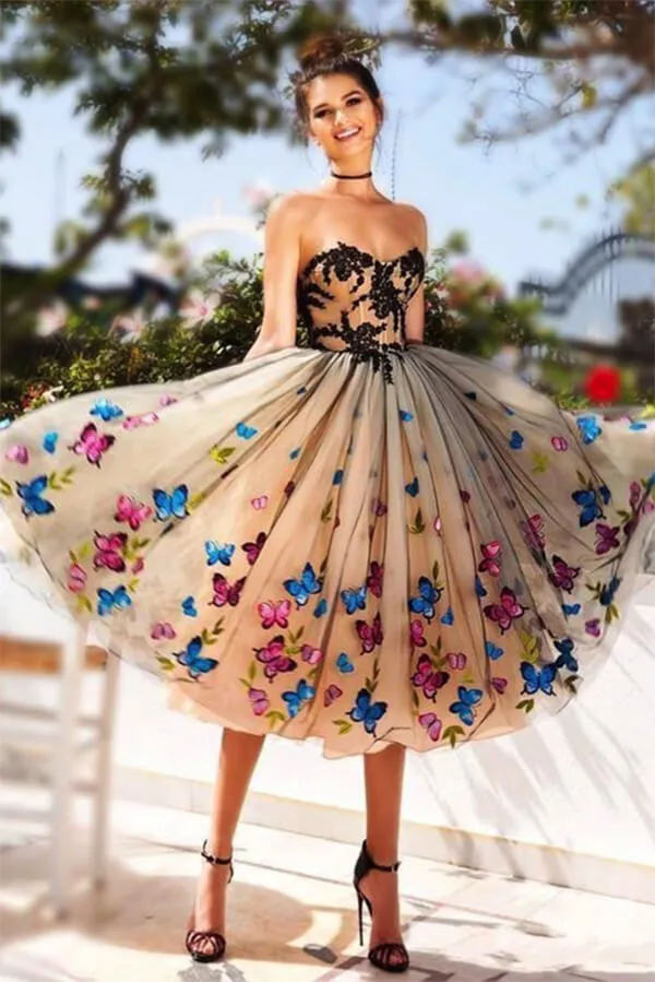 Sweetheart Short Prom Dress With Butterfly Lace Knee Length Homecoming Dress, MH451
