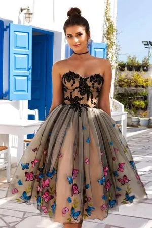 Sweetheart Short Prom Dress With Butterfly Lace Knee Length Homecoming Dress, MH451