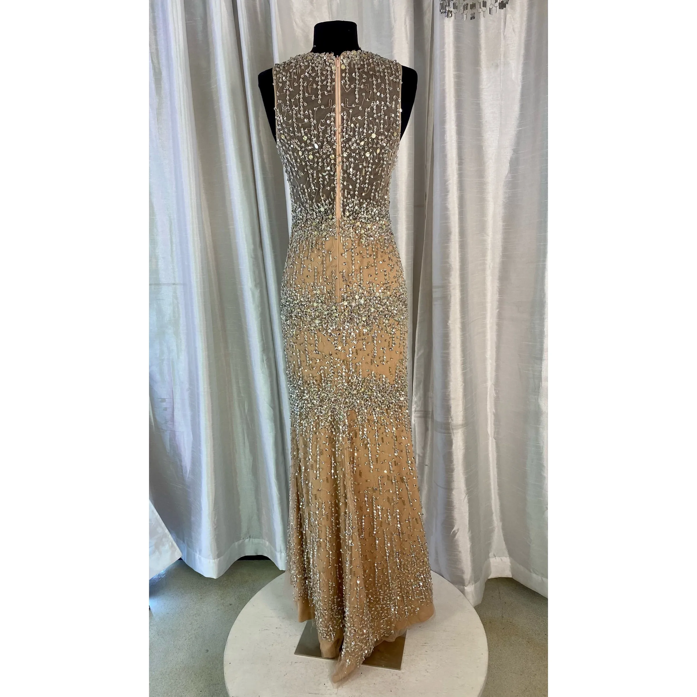 TERANI Long Jeweled Gown Blush Size 2