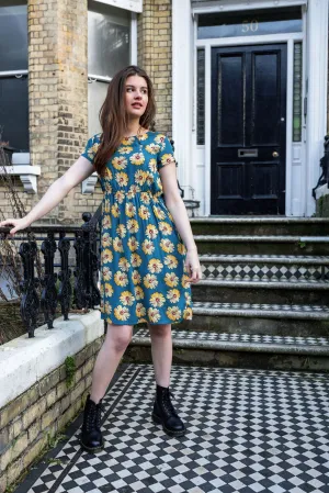 The Knee Length Breastfeeding Dress - Blue Sunflower