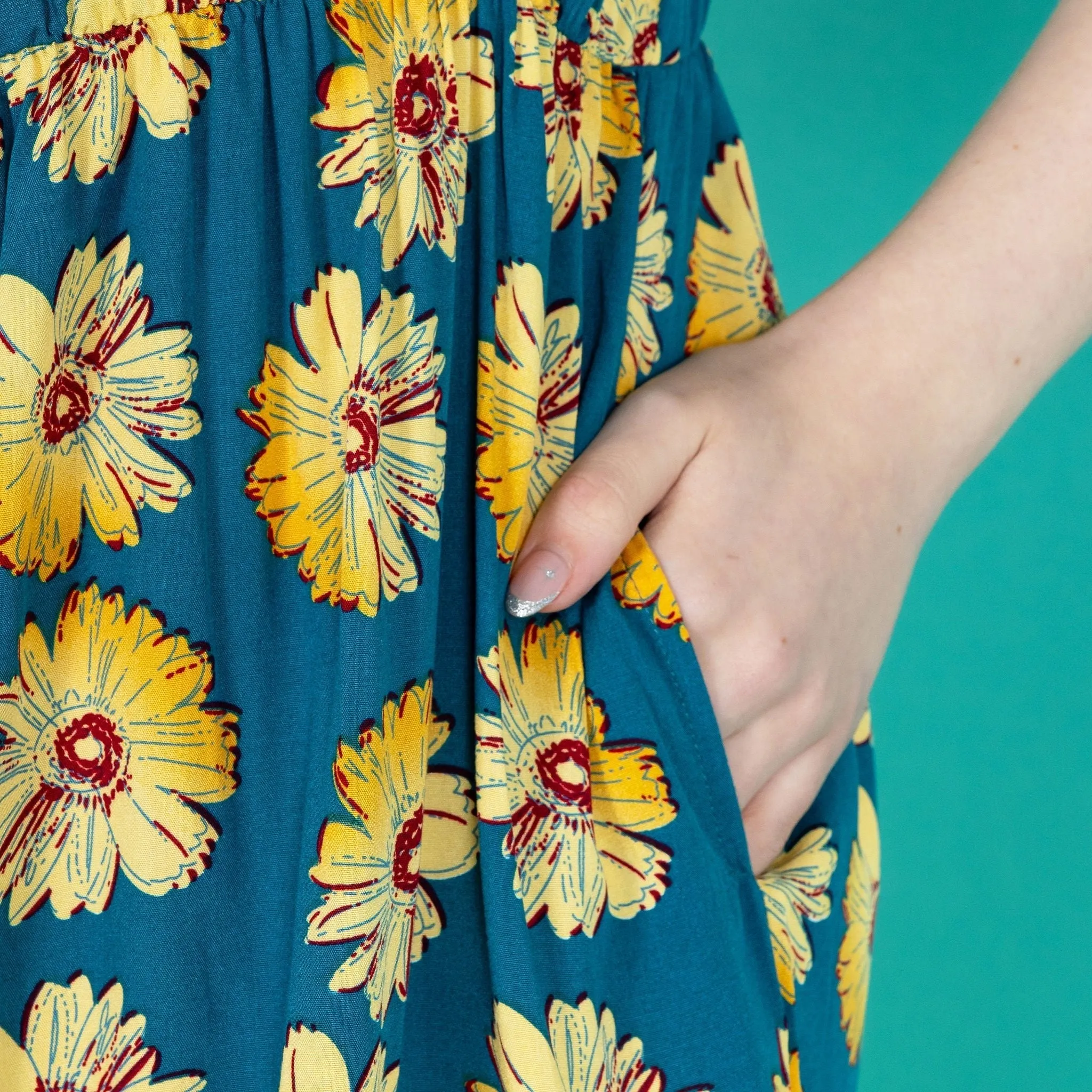 The Knee Length Breastfeeding Dress - Blue Sunflower