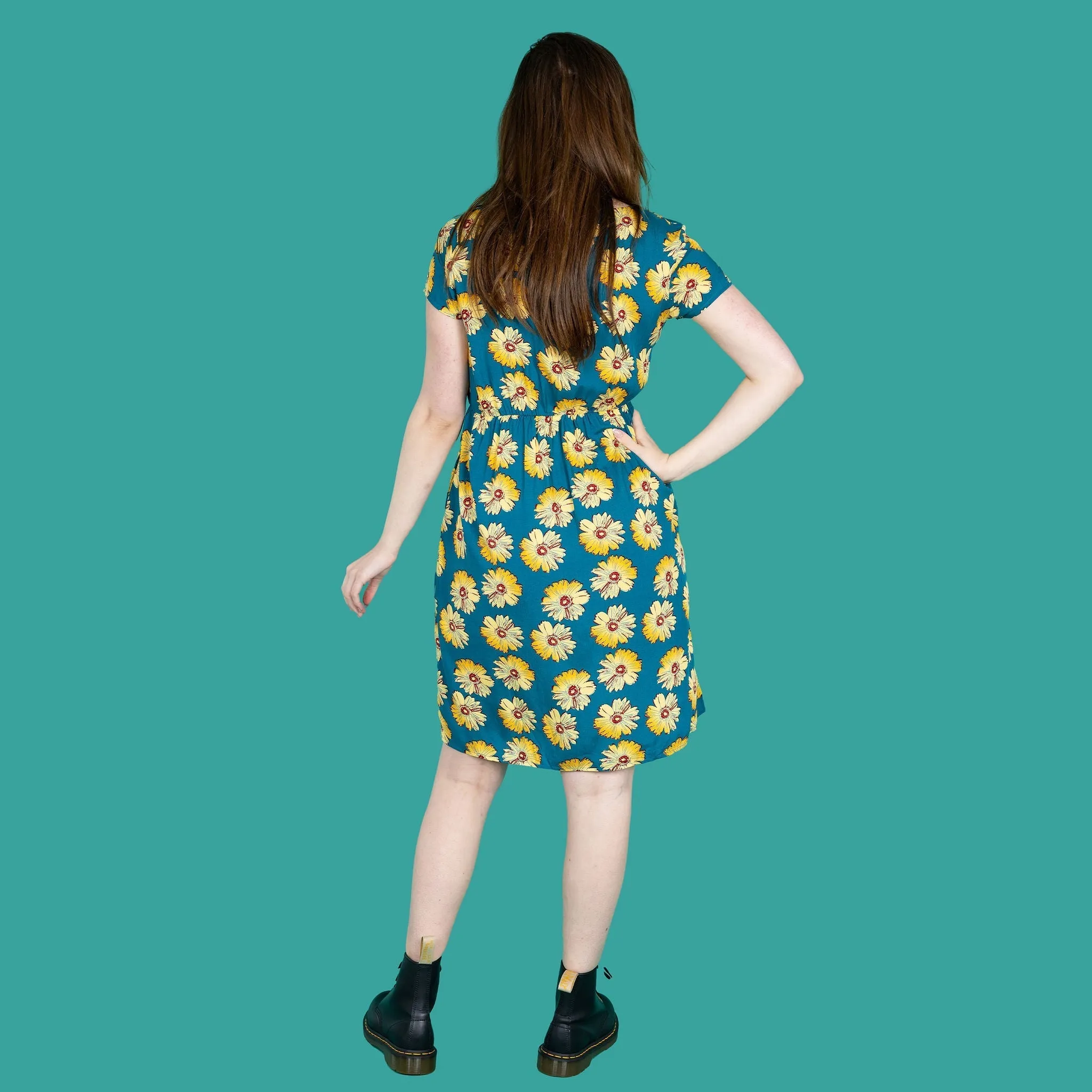 The Knee Length Breastfeeding Dress - Blue Sunflower
