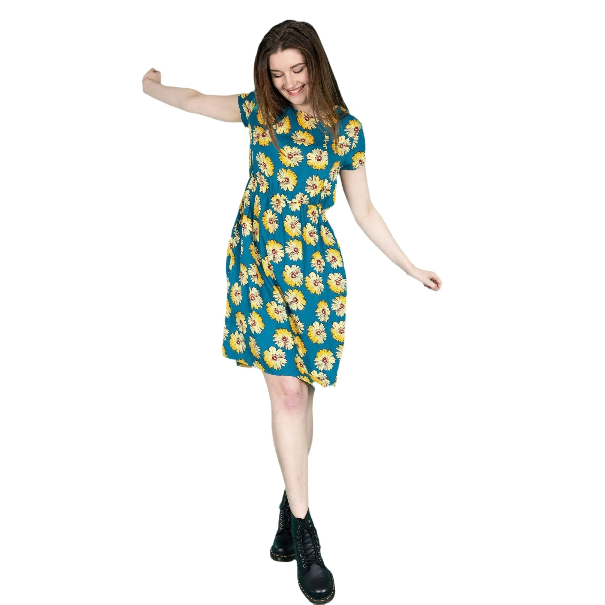 The Knee Length Breastfeeding Dress - Blue Sunflower