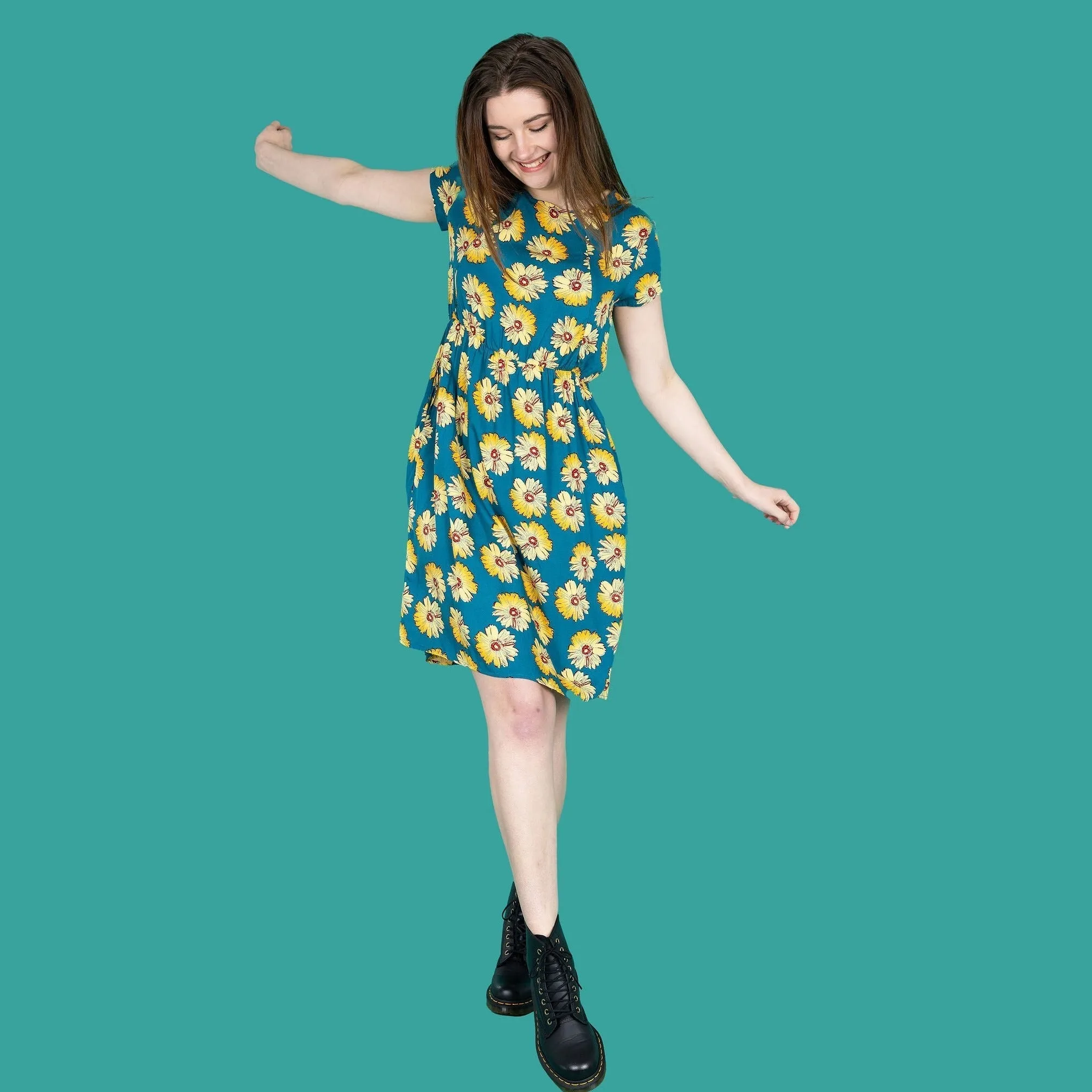 The Knee Length Breastfeeding Dress - Blue Sunflower