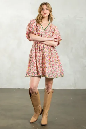 THML Tania Puff Sleeve Floral Mini Dress