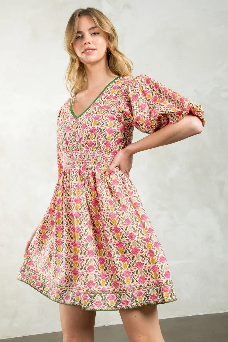 THML Tania Puff Sleeve Floral Mini Dress