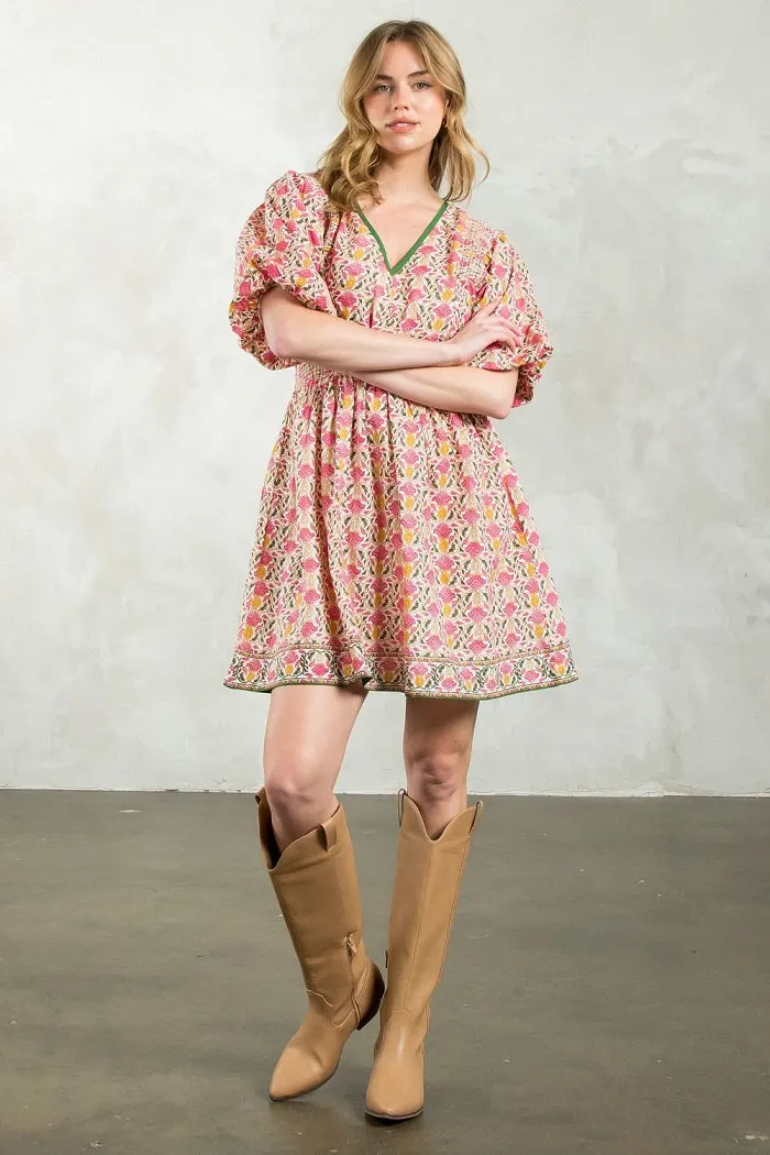 THML Tania Puff Sleeve Floral Mini Dress