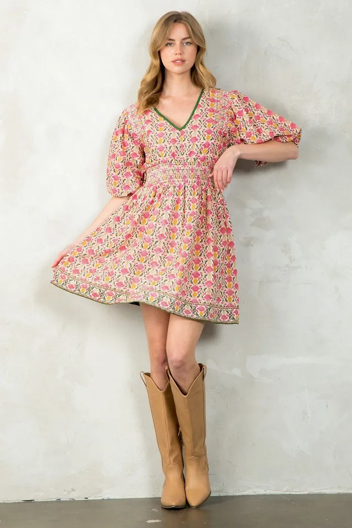 THML Tania Puff Sleeve Floral Mini Dress