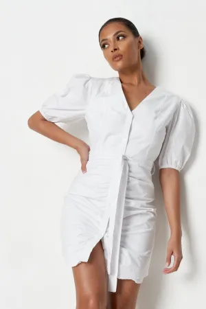 Tie Knot at the waist Open Front White Mini Dress