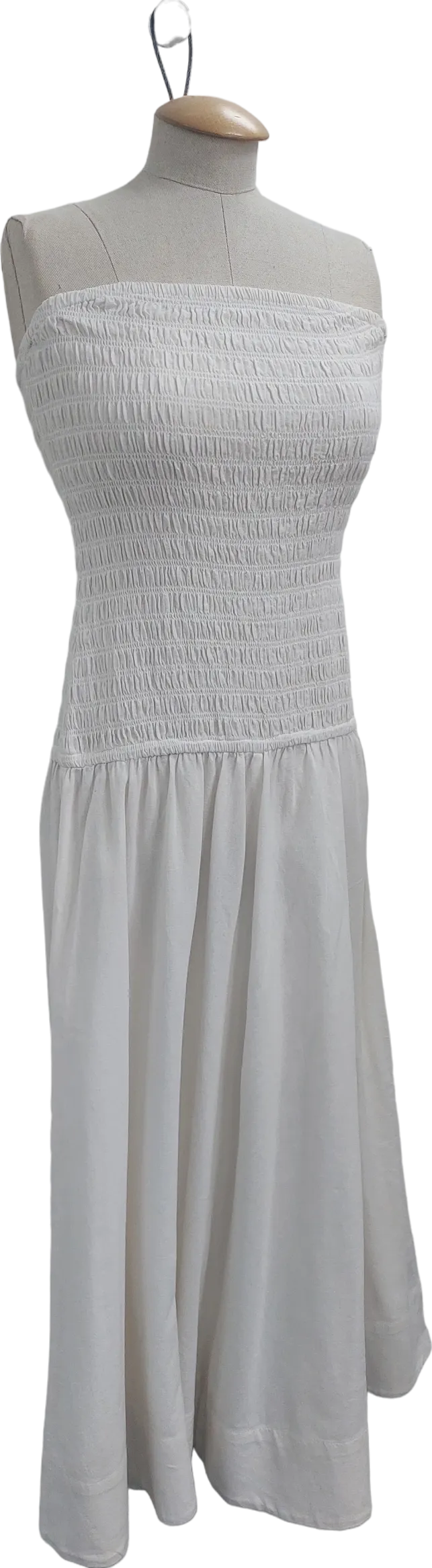 Topshop White Strapless Shirring Midi Dress UK 10