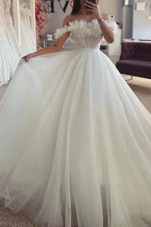Tulle A-Line Empire Glitter  With Detachable Bolero Wedding Dress