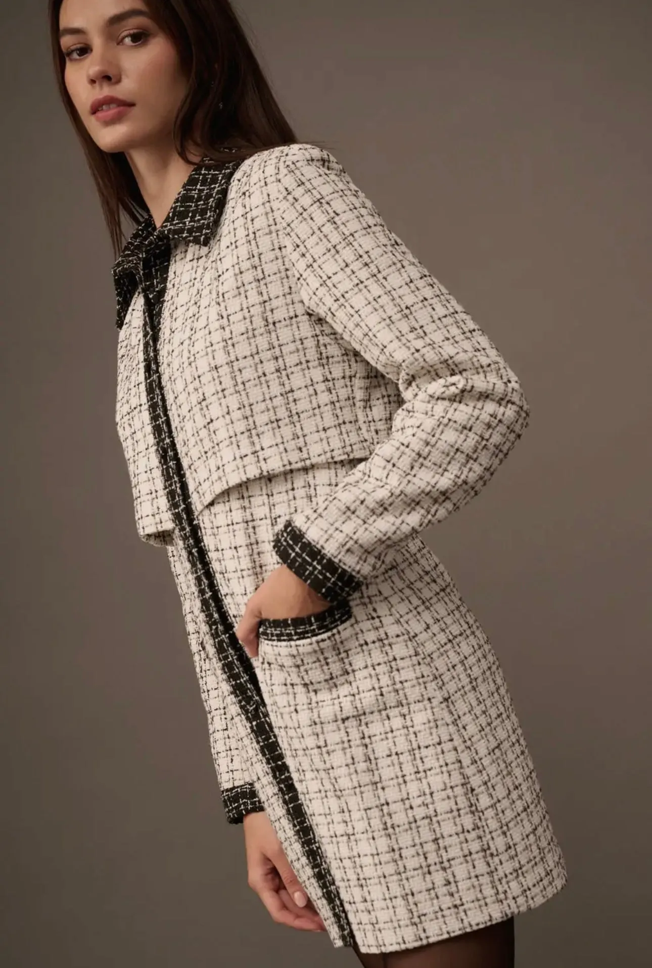 Tweed Multi Color Plaid Button Front Mini Dress