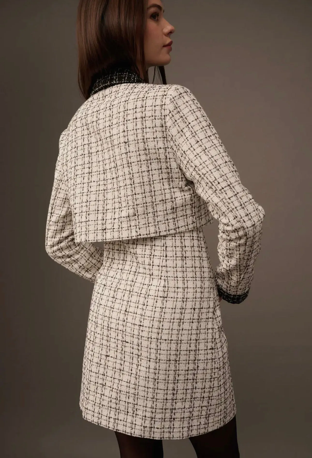 Tweed Multi Color Plaid Button Front Mini Dress
