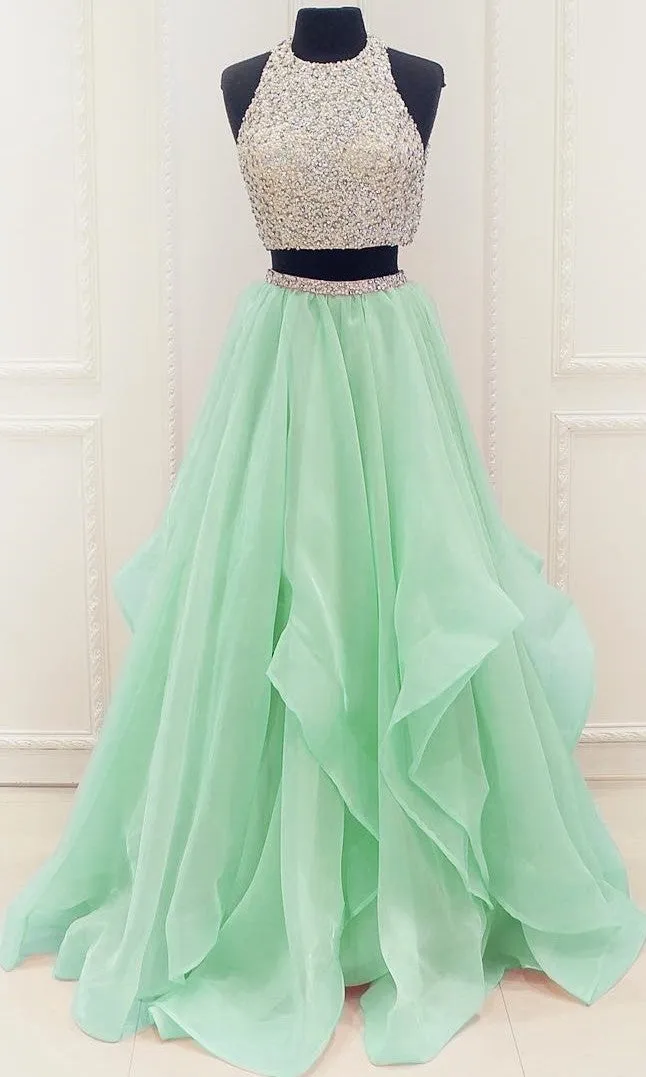 Two Piece Tiered Skirt Prom Dress