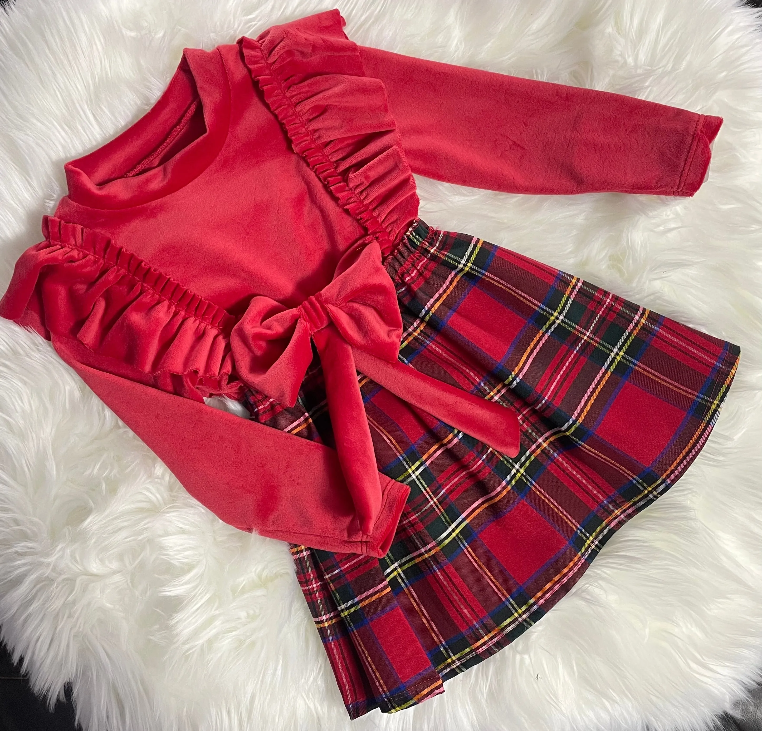 Velvet Bow and Tartan Dress
