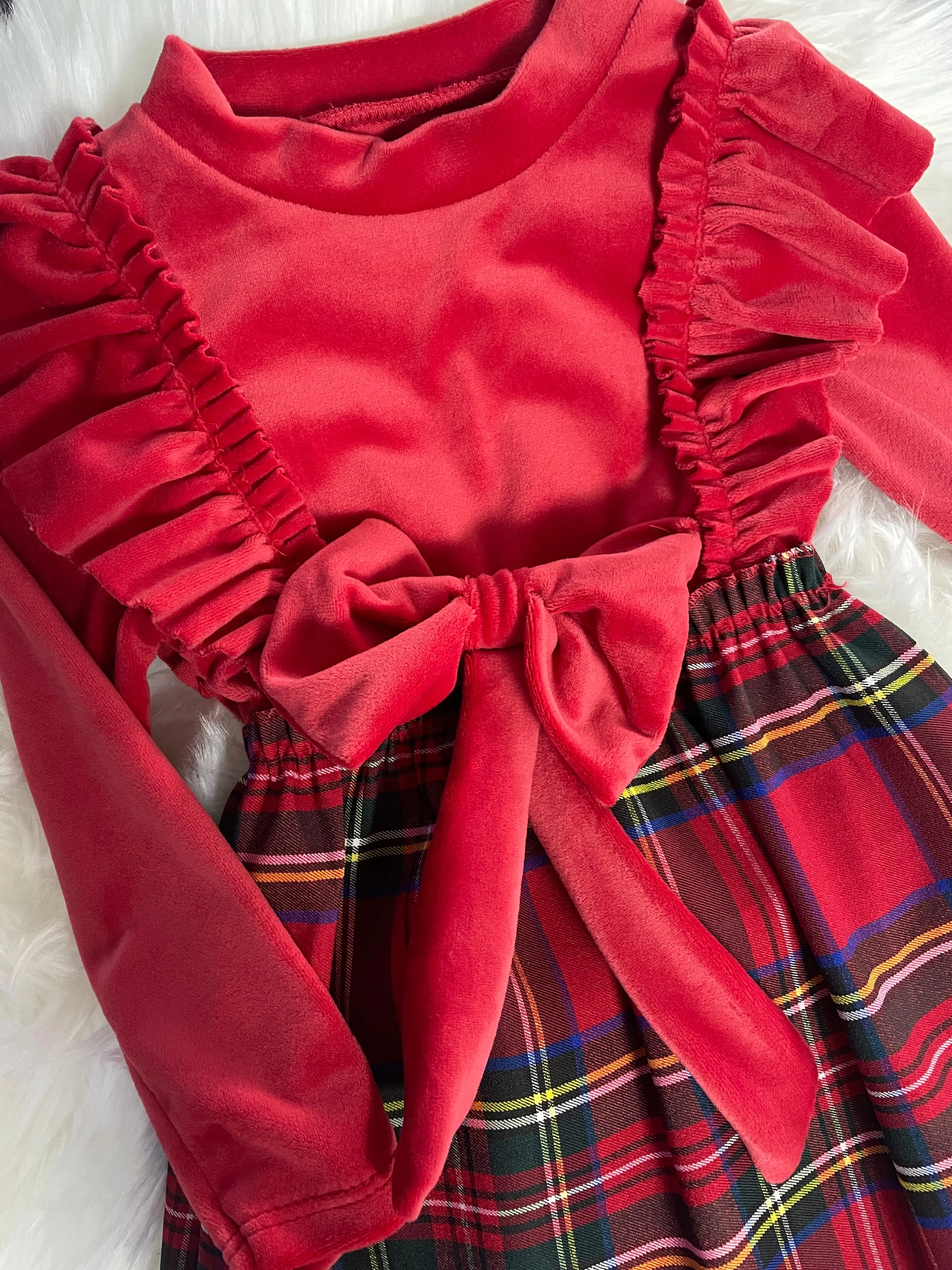 Velvet Bow and Tartan Dress