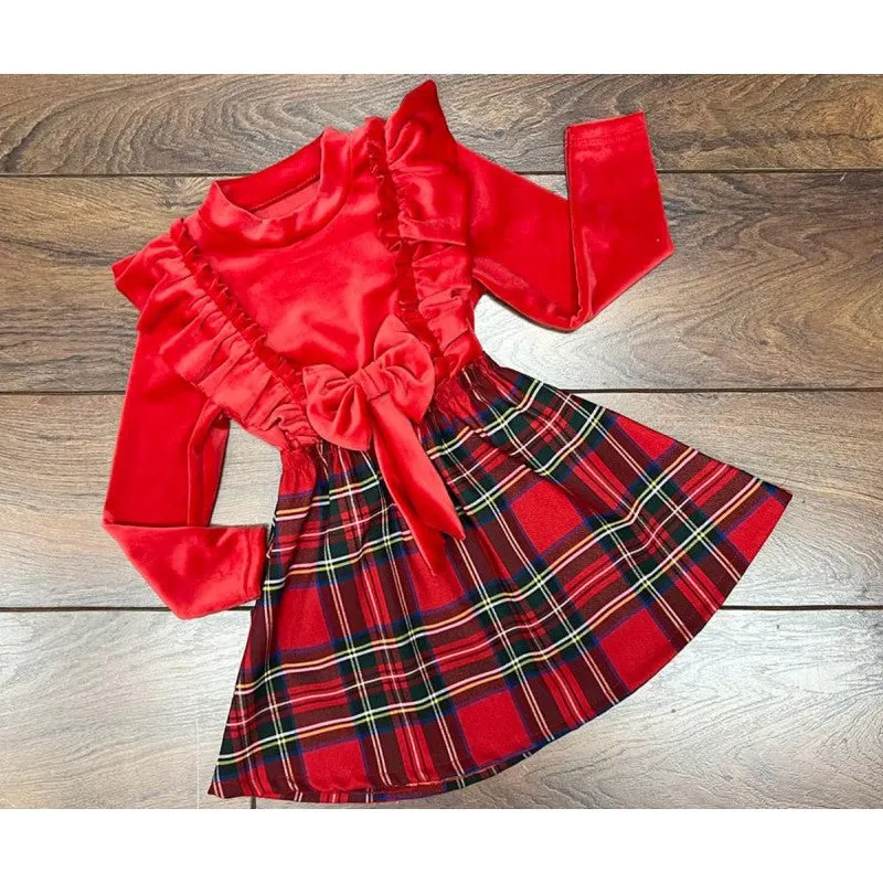 Velvet Bow and Tartan Dress