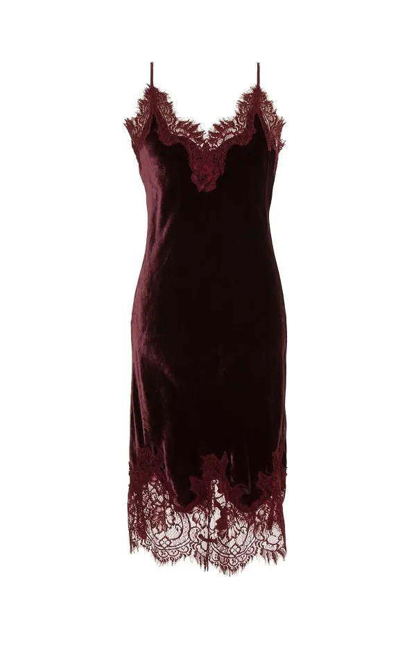 Velvet Coco Lace Dress - Burgundy