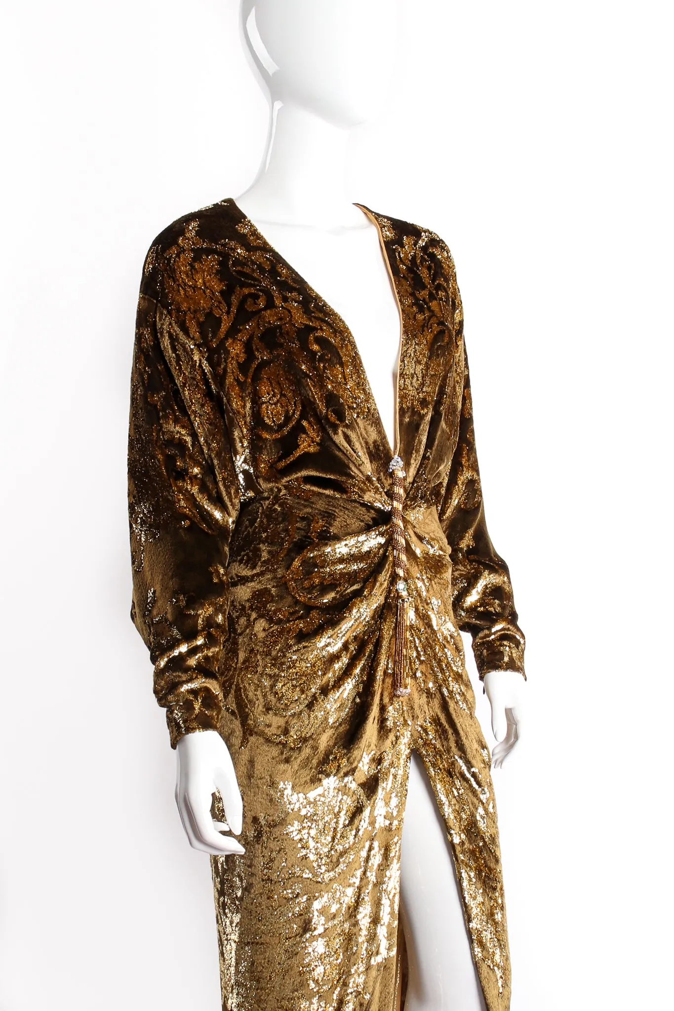 Velvet Lamé Batwing Plunge Dress