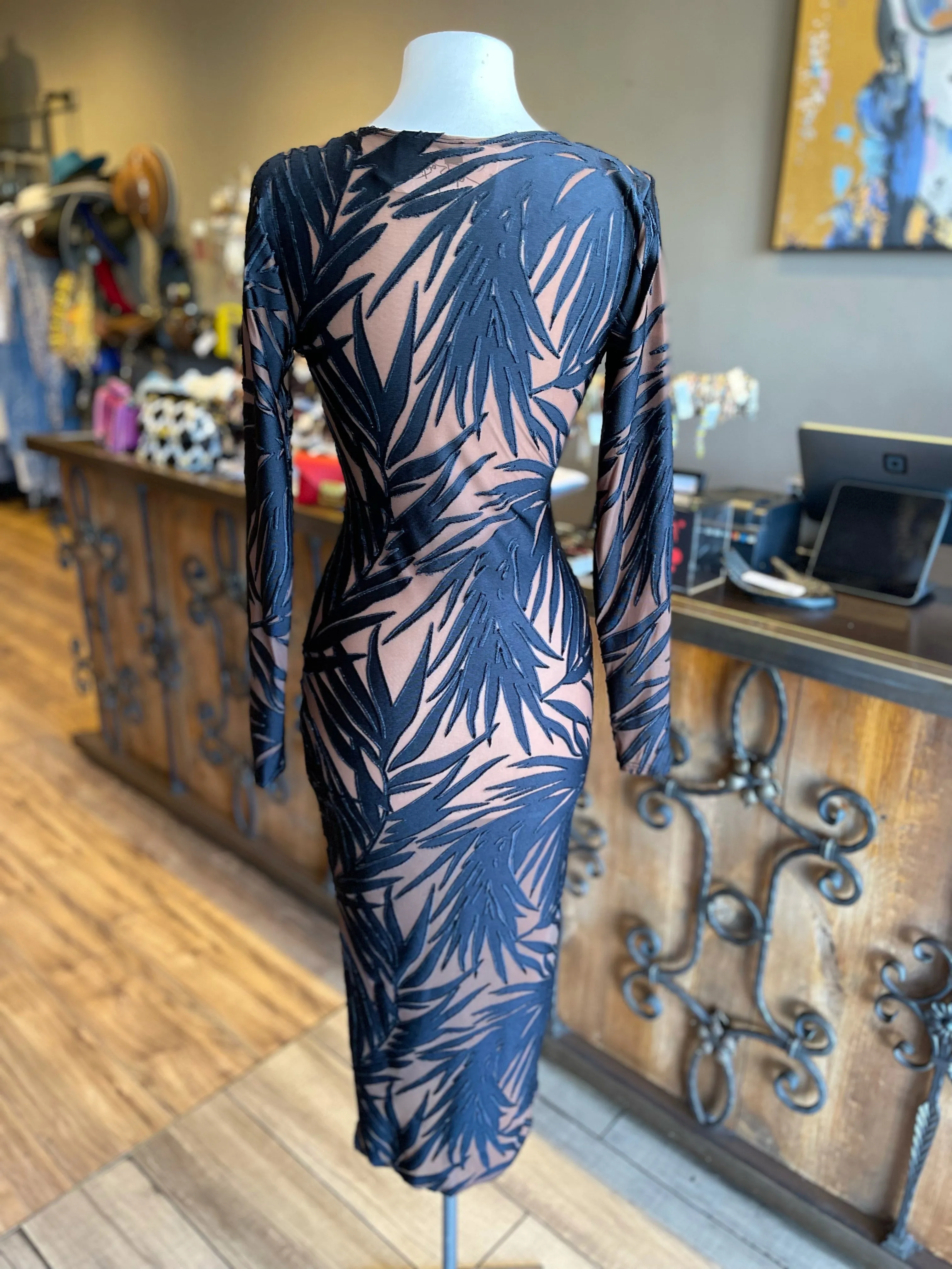Velvet Long Sleeve Burnout Dress