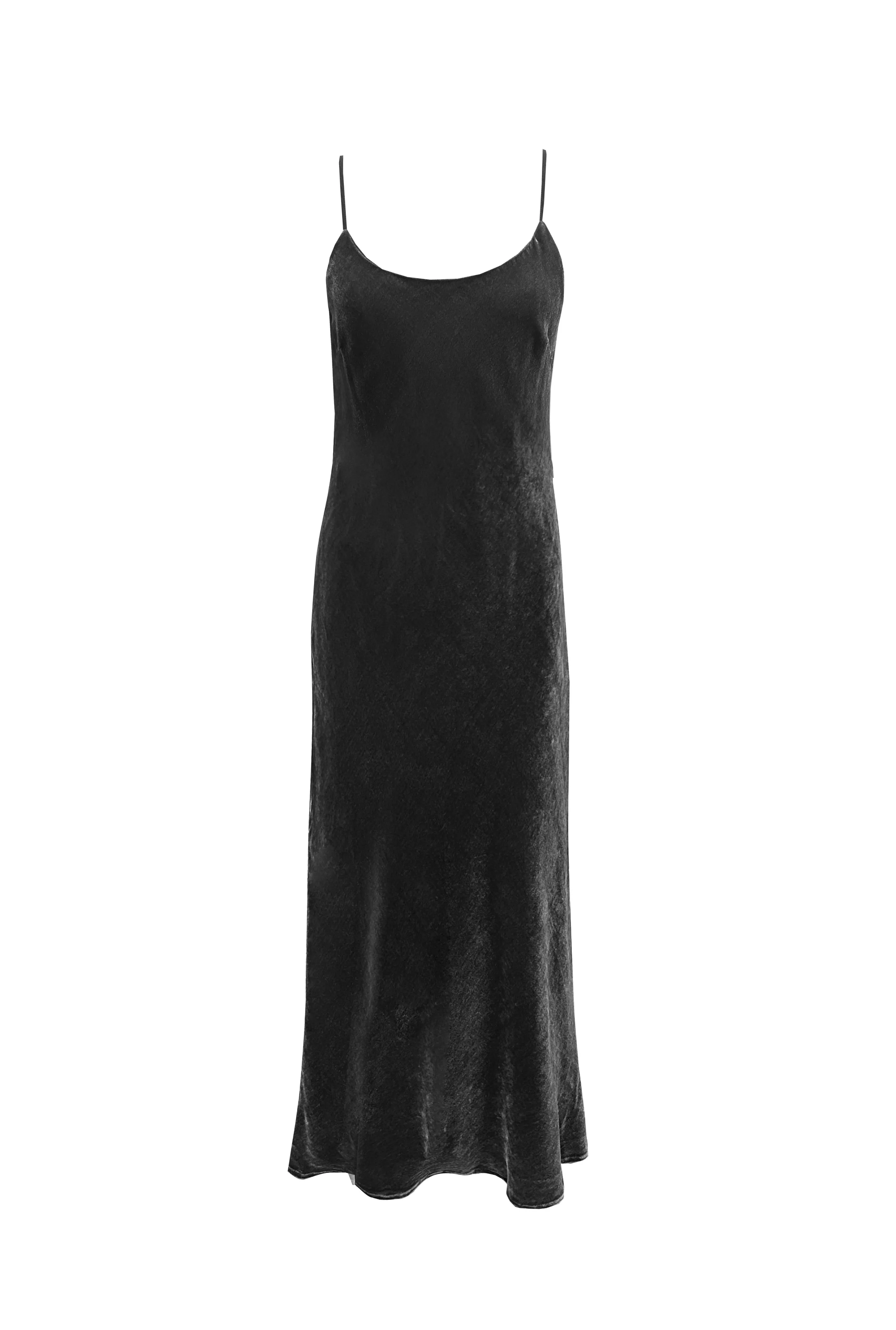 Velvet Strap Long Bias Dress - Black