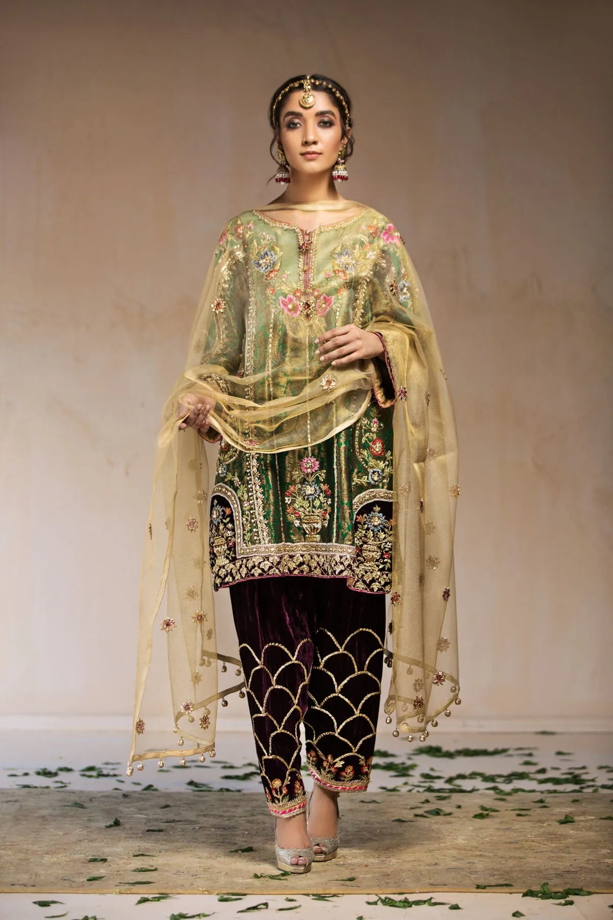 Velvet Wedding Party Wear in Green Color #Y2052