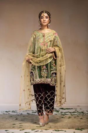 Velvet Wedding Party Wear in Green Color #Y2052