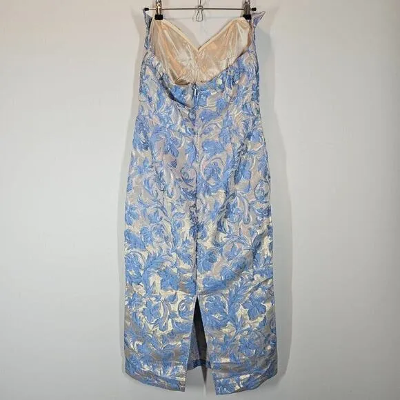 Vici NWT Windsor Floral Blue Shimmer Strapless Midi Dress Size Large