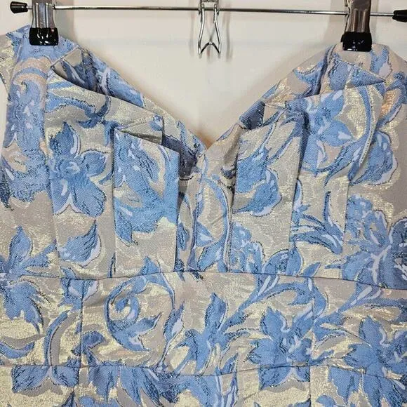 Vici NWT Windsor Floral Blue Shimmer Strapless Midi Dress Size Large