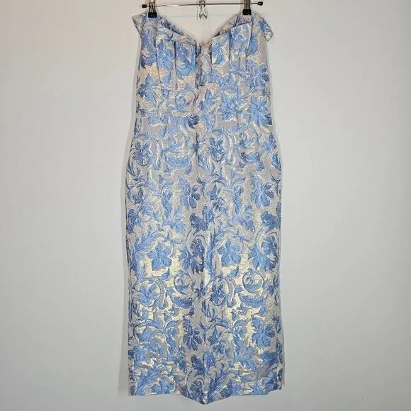 Vici NWT Windsor Floral Blue Shimmer Strapless Midi Dress Size Large