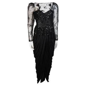 VICKY TIEL Black Lace and Jersey Gown Size 38